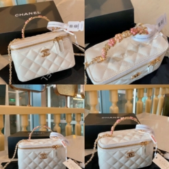 Túi Chanel Mini Vanity Top Handle Case White Lambskin Brushed Gold Hardware